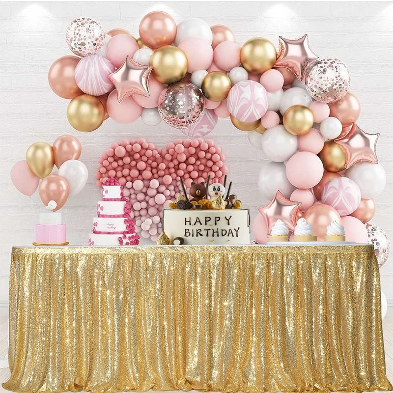 PartyDelight Sequin Table Skirt 9ft Gold for Round/Rectangle/SquareTables for Birthday Party Wedding Christmas - Image 1